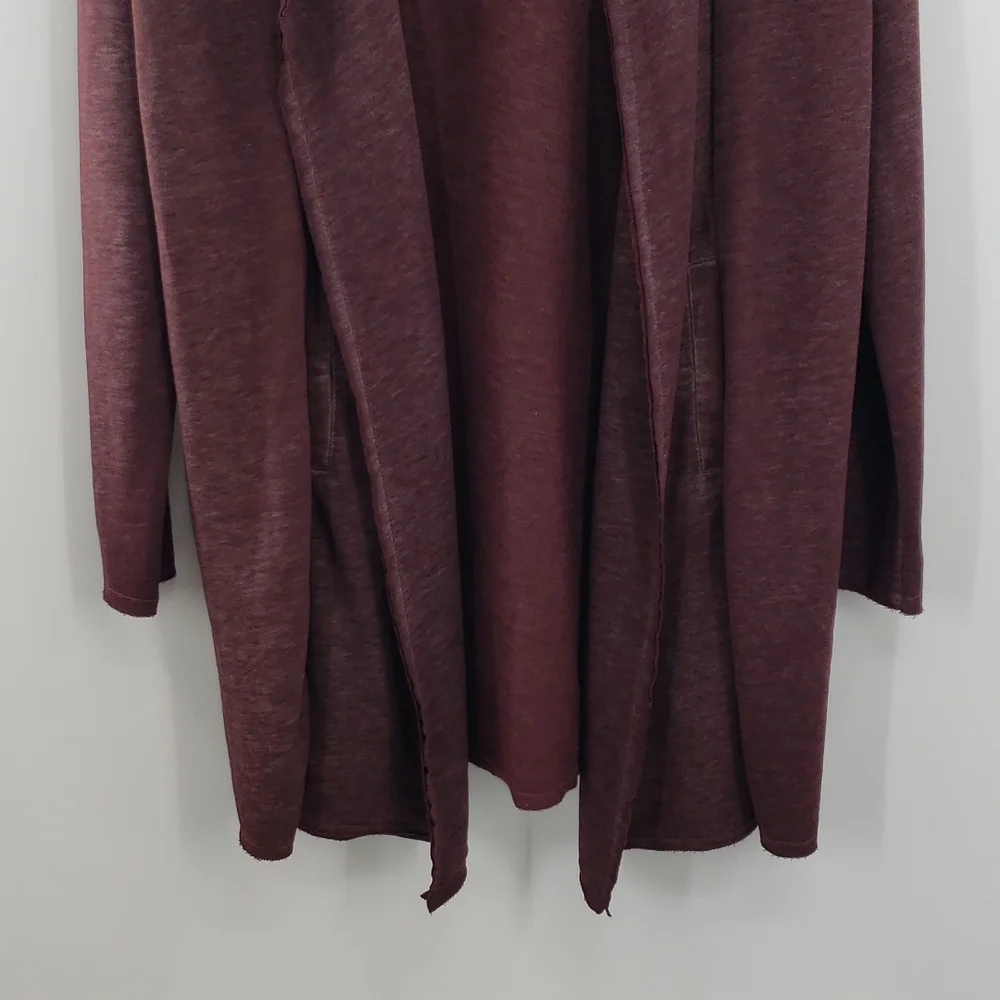 Soft Surroundings Long Hooded Cozy Wine Red Open Front Cardigan Sweater - Picture 3 of 10
